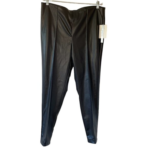 Zac & Rachel NEW Vegan Leather Black Leggings have Permanent Crease Down Front - Picture 2 of 10